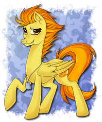 Size: 857x1022 | Tagged: safe, artist:cruxisma, derpibooru import, spitfire, pegasus, pony, g4, abstract background, dog tags, long neck, necc, old art, solo