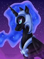 Size: 751x1000 | Tagged: safe, artist:cruxisma, derpibooru import, nightmare moon, alicorn, pony, g4, concave belly, female, folded wings, mare, old art, profile, slender, solo, thin, wings