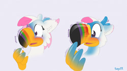 Size: 1280x710 | Tagged: safe, artist:foxxy-arts, derpibooru import, oc, oc only, oc:foxxy hooves, bird, hippogriff, toucan, blushing, female to male, hippogriff oc, open mouth, open smile, smiling, solo, toucan sam, transformation, transformation sequence, transgender transformation