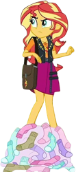 Size: 1123x2520 | Tagged: safe, derpibooru import, edit, edited screencap, editor:homersimpson1983, screencap, sunset shimmer, human, choose your own ending, equestria girls, g4, sock it to me, background removed, bag, clothes, female, not a vector, socks, solo