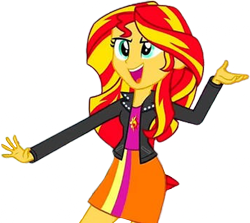 Size: 2825x2520 | Tagged: safe, derpibooru import, edit, edited screencap, editor:homersimpson1983, screencap, sunset shimmer, human, equestria girls, g4, arms, background removed, breasts, bust, clothes, female, fingers, hand, jacket, leather jacket, legs, long hair, long sleeves, my little pony equestria girls, not a vector, open mouth, open smile, pose, skirt, smiling, standing, talking, teenager, teeth, top