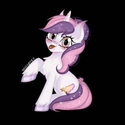 Size: 1280x1280 | Tagged: safe, artist:6hellboy9, derpibooru import, oc, oc only, oc:sweetieck dreams, pony, unicorn, g4, black background, chest fluff, cute, female, horn, mare, simple background, solo, tongue, tongue out, unicorn horn, unicorn oc, unshorn fetlocks