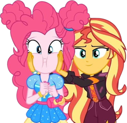 Size: 2602x2520 | Tagged: safe, derpibooru import, edit, edited screencap, editor:homersimpson1983, screencap, pinkie pie, sunset shimmer, equestria girls, g4, background removed, duo, duo female, female, not a vector, puffy cheeks, squishy cheeks