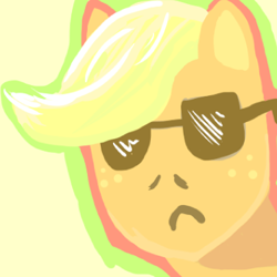 Size: 377x377 | Tagged: safe, artist:rockingquix, derpibooru import, applejack, earth pony, pony, bust, female, frown, looking at you, mare, portrait, simple background, solo, sunglasses