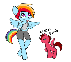 Size: 700x612 | Tagged: safe, artist:technicolor pie, derpibooru import, rainbow dash, oc, anthro, pegasus, pony, unguligrade anthro, :p, duo, female, grumpy, missing wing, simple background, tongue, tongue out, white background