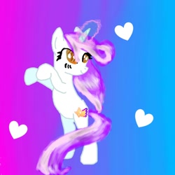 Size: 1000x1000 | Tagged: safe, derpibooru import, oc, oc only, oc:sweetieck dreams, pony, unicorn, bipedal, female, foal, gradient background, horn, mare, solo, unicorn horn, unicorn oc