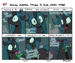 Size: 2963x2489 | Tagged: safe, artist:icey, derpibooru import, queen chrysalis, oc, oc:anon, changeling, changeling queen, g4, bugbutt, butt, changeling feeding, changeling overfeeding, dialogue, doing loving things, female, growth, high res, hissing, mare, meme, not doing hurtful things to your waifu, plot, weight gain