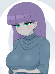 Size: 1668x2224 | Tagged: safe, artist:batipin, derpibooru import, maud pie, human, equestria girls, g4, arm under breasts, big breasts, breasts, looking at you, maud pies