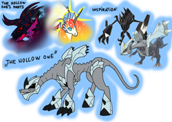 Size: 1414x1000 | Tagged: safe, artist:zetikoopa, derpibooru import, oc, oc:rainbow of void, alicorn, dragon, concave belly, emaciated, kyurem, legendary pokémon, necrozma, pokémon, rainbow of darkness, rainbow of light, ribs, skinny, spine, thin, weak form