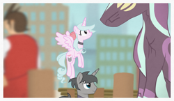 Size: 1946x1125 | Tagged: safe, artist:equestriaexploration, derpibooru import, oc, oc only, oc:meadow step, alicorn, pony, bow, elements of justice, female, flying, hair bow, male, mare, stallion