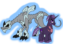 Size: 1414x1000 | Tagged: safe, artist:zetikoopa, derpibooru import, oc, oc:rainbow of void, oc:violet judge, pony, unicorn, crystal, horn, male, scar, stallion, unicorn oc, weak form