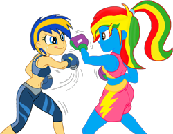 Size: 1262x979 | Tagged: safe, artist:shieldwingarmorofgod, derpibooru import, oc, oc only, oc:flare spark, oc:royal strength, human, equestria girls, g4, boxing, boxing gloves, female, simple background, sports, transparent background