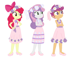 Size: 612x508 | Tagged: safe, artist:machakar52, artist:selenaede, derpibooru import, apple bloom, scootaloo, sweetie belle, human, equestria girls, g4, apple bloom's bow, base used, bow, clothes, crossed arms, cutie mark crusaders, dress, floral head wreath, flower, flower girl, flower girl dress, flower in hair, hair bow, hand on hip, high heels, marriage, pink dress, shoes, simple background, smiling, wedding, white background