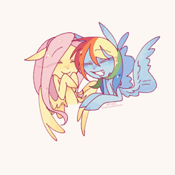 Size: 1080x1080 | Tagged: safe, artist:franc1001, derpibooru import, fluttershy, rainbow dash, pegasus, pony, g4, bust, eyes closed, female, flutterdash, giggling, lesbian, mare, open mouth, portrait, shipping, simple background, white background