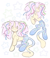 Size: 1753x2048 | Tagged: safe, artist:toycasino, derpibooru import, oc, oc only, pony, unicorn, ambiguous gender, blank flank, cables, cat tail, cream coat, duality, frown, golden eyes, horn, long mane, long tail, looking up, no catchlights, open mouth, open smile, pigtails, pink mane, ponysona, raised hoof, raised leg, rearing, simple background, smiling, solo, standing, starry background, stars, stitched body, stitches, swirly eyes, tail, tied mane, transparent flesh, twintails, unicorn horn, unicorn oc, unnamed oc, usb, white background, wires