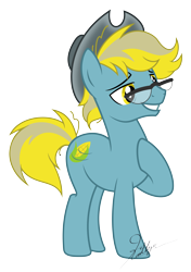 Size: 7469x10582 | Tagged: safe, artist:kaitykat117, derpibooru import, oc, oc only, oc:husk breeze(kaitykat), base used, cowboy hat, glasses, hat, hoof on chest, short tail, simple background, smiling, solo, tail, transparent background, vector