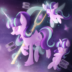 Size: 1080x1080 | Tagged: safe, artist:knife smile, derpibooru import, starlight glimmer, pony, unicorn, g4, equal sign, horn, s5 starlight, staff, staff of sameness, triality