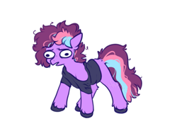 Size: 854x609 | Tagged: safe, artist:sekuponi, derpibooru import, oc, oc only, earth pony, pony, clothes, ear fluff, ears, female, mare, shirt, simple background, solo, t-shirt, unshorn fetlocks, white background