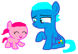 Size: 2692x1876 | Tagged: safe, artist:memeartboi, derpibooru import, earth pony, pegasus, pony, anais watterson, brother and sister, candy, colt, duo, duo male and female, family, female, filly, foal, food, gumball, gumball watterson, happy, male, ponified, sibling, sibling bonding, sibling love, siblings, simple background, sister, smiling, species swap, the amazing world of gumball, white background