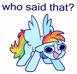 Size: 500x480 | Tagged: safe, artist:sekuponi, derpibooru import, rainbow dash, pegasus, pony, g4, dialogue, female, mare, simple background, solo, spread wings, sticker, transparent background, wings