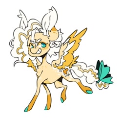 Size: 733x712 | Tagged: safe, artist:m00nkachu, derpibooru import, oc, oc only, oc:jacqueline dash, pegasus, pony, bow, chest fluff, colored wings, female, magical lesbian spawn, mare, next generation, offspring, parent:applejack, parent:rainbow dash, parents:appledash, simple background, solo, spread wings, tail, tail bow, white background, wings