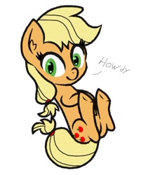 Size: 380x473 | Tagged: safe, artist:scandianon, derpibooru import, applejack, earth pony, pony, g4, female, floating, howdy, looking at you, mare, simple background, solo, white background