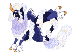 Size: 4500x3200 | Tagged: safe, artist:gigason, derpibooru import, oc, oc only, oc:stratus, draconequus, hybrid, coat markings, colored hooves, colored pinnae, colored wings, colored wingtips, draconequus oc, facial markings, gold hooves, gold horn, golden eyes, gradient mane, gradient tail, hair bun, hoof polish, hooves, lidded eyes, magical threesome spawn, multicolored wings, neck fluff, nonbinary, obtrusive watermark, offspring, parent:discord, parent:oc:carmine, parent:oc:voltage, ruff, shaped horn, shiny hooves, simple background, snip (coat marking), socks (coat marking), solo, space buns, spread wings, tail, transparent background, twisted body, watermark, wings