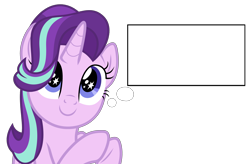 Size: 4557x2981 | Tagged: safe, artist:shieldwingarmorofgod, derpibooru import, starlight glimmer, pony, unicorn, g4, female, hair over one eye, hooves together, horn, mare, simple background, smiling, solo, starry eyes, thought bubble, transparent background, wingding eyes