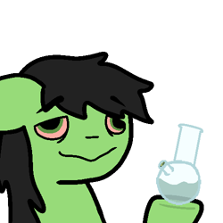 Size: 500x500 | Tagged: safe, artist:illuminartist, derpibooru import, oc, oc only, oc:anon filly, earth pony, pony, bong, drugs, female, high, hoof hold, marijuana, reaction image, simple background, solo, stoned, white background