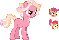 Size: 1742x1200 | Tagged: safe, artist:sapphiretwinkle, derpibooru import, apple bloom, scootaloo, oc, earth pony, pony, g4, female, magical lesbian spawn, mare, offspring, parent:apple bloom, parent:scootaloo, parents:scootabloom, scar, simple background, transparent background