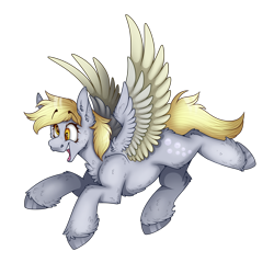 Size: 2300x2300 | Tagged: safe, artist:molars, derpibooru import, derpy hooves, pegasus, pony, g4, butt fluff, cheek fluff, chest fluff, colored wings, colored wingtips, ear fluff, ears, eyebrows, eyebrows visible through hair, flying, gradient wings, hock fluff, leg fluff, open mouth, open smile, render, shoulder fluff, simple background, smiling, solo, spread wings, transparent background, unshorn fetlocks, wing fluff, wings
