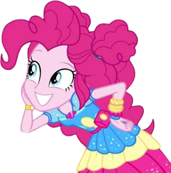 Size: 2483x2520 | Tagged: safe, derpibooru import, edit, edited screencap, editor:homersimpson1983, editor:mrtoonlover83, screencap, pinkie pie, equestria girls, g4, clothes, female, geode of sugar bombs, gold, hair bun, hand on hip, leggings, looking up, magical geodes, music festival outfit, not a vector, pouch, simple background, smiling, solo, transparent background, vector, wrist cuffs