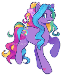 Size: 1562x1840 | Tagged: safe, artist:katkitters, derpibooru import, earth pony, pony, g3, blue eyes, hoof heart, multicolored hair, multicolored mane, multicolored tail, purple coat, purple fur, rainbowberry, simple background, smiling, tail, transparent background, underhoof