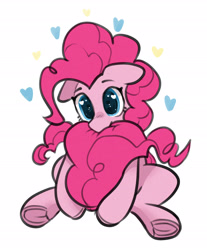 Size: 2056x2488 | Tagged: safe, artist:opalacorn, derpibooru import, pinkie pie, earth pony, pony, g4, biting, cute, diapinkes, ears, female, floating heart, floppy ears, frog (hoof), heart, mare, ponk, simple background, sitting, solo, tail, tail bite, underhoof, white background