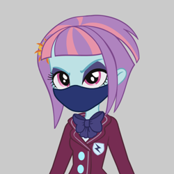 Size: 2160x2160 | Tagged: safe, artist:brokenadam, derpibooru import, sunny flare, equestria girls, friendship games, g4, absurd resolution, clothes, coronavirus, covid-19, crystal prep, crystal prep academy, crystal prep academy students, crystal prep academy uniform, crystal prep shadowbolts, devices removed, face mask, female, gray background, mask, plaid skirt, school uniform, simple background, skirt, solo