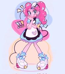 Size: 1778x2048 | Tagged: safe, artist:starl1ght11q, derpibooru import, pinkie pie, human, equestria girls, g4, abstract background, clothes, cute, diapinkes, dress, female, roller skates, server pinkie pie, skates, solo