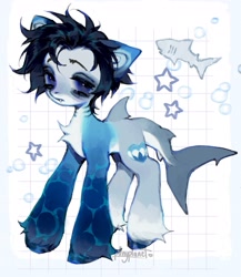 Size: 1779x2048 | Tagged: safe, artist:p0nyplanet, derpibooru import, oc, oc only, original species, pony, shark, shark pony, abstract background, chest fluff, fish tail, gills, shark tail, snaggletooth, solo, tail, unshorn fetlocks