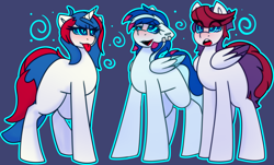 Size: 4441x2674 | Tagged: safe, artist:askhypnoswirl, derpibooru import, oc, oc only, oc:paperweight, oc:relache, oc:sarif, pegasus, pony, unicorn, horn, hypnosis, trio