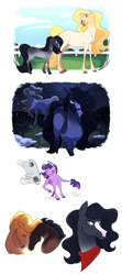 Size: 2560x5766 | Tagged: safe, artist:angstyram, derpibooru import, princess celestia, princess luna, twilight sparkle, unicorn twilight, horse, pony, unicorn, alternate universe, female, leonine tail, mare, nuzzling, scroll, siblings, simple background, sisters, size difference, species swap, story included, tail, tongue, tongue out, trio, white background