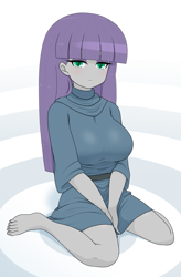 Size: 1781x2721 | Tagged: safe, artist:batipin, derpibooru import, maud pie, human, equestria girls, g4, barefoot, breasts, feet, looking back, maud pies, missing accessory, missing shoes, toenails, toes