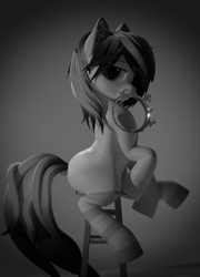 Size: 2300x3200 | Tagged: safe, artist:lithus, derpibooru import, oc, oc only, oc:lithus, earth pony, pony, wolf, wolf pony, 3d, bedroom eyes, black and white, blender, blender cycles, crown, ear fluff, ears, grayscale, jewelry, looking at you, monochrome, open pony, photo shoot, regalia, render, simple background, solo, stool