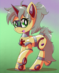 Size: 1136x1400 | Tagged: safe, artist:trackheadtherobopony, derpibooru import, oc, oc only, oc:mercury shine, pony, robot, robot pony, unicorn, horn, roboticization, solo