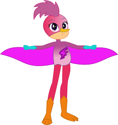 Size: 2241x2387 | Tagged: safe, artist:dupontsimon, derpibooru import, scootaloo, bird, human, hybrid, fanfic:choose your own magic ending, equestria girls, g4, fanfic art, simple background, solo, superhero, transparent background, vector