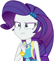 Size: 2246x2520 | Tagged: safe, derpibooru import, edit, edited screencap, editor:homersimpson1983, editor:mrtoonlover83, screencap, rarity, human, equestria girls, g4, 2d, arms, background removed, backpack, bracelet, bust, clothes, diamond, female, fingers, fist, frown, geode of shielding, gold, hairclip, hairpin, hand, jewelry, long hair, magical geodes, makeup, rarity peplum dress, simple background, sleeveless, solo, standing, teenager, transparent background, upscaled
