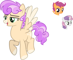 Size: 2034x1657 | Tagged: safe, artist:sapphiretwinkle, derpibooru import, scootaloo, sweetie belle, oc, pegasus, pony, female, magical lesbian spawn, mare, offspring, parent:scootaloo, parent:sweetie belle, parents:scootabelle, simple background, transparent background