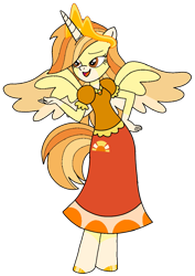 Size: 775x1097 | Tagged: safe, artist:ncolque, derpibooru import, oc, oc:daylight shine, alicorn, anthro, pony, unguligrade anthro, clothes, colored wings, crown, dress, jewelry, multicolored hair, multicolored tail, multicolored wings, princess, regalia, simple background, tail, transparent background, wings