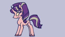 Size: 1280x738 | Tagged: safe, artist:disaterror, derpibooru import, starlight glimmer, pony, unicorn, g4, animated, colored, colored hooves, curved horn, evil grin, female, flat colors, frame by frame, gif, gray background, grin, horn, leaping, mare, narrowed eyes, no catchlights, pink coat, ponytail, prancing, running, s5 starlight, shrunken pupils, simple background, smiling, solo, tail, teeth, tied mane, two toned mane, two toned tail, unshorn fetlocks, zoomies