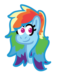 Size: 514x665 | Tagged: safe, artist:zoeyhorse, derpibooru import, rainbow dash, pegasus, pony, g4, bust, female, long hair, mare, no pupils, simple background, smiling, solo, white background