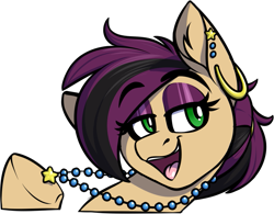 Size: 921x720 | Tagged: safe, artist:notetaker, derpibooru import, oc, oc only, oc:pearl star, earth pony, pony, ear piercing, female, jewelry, necklace, pearl necklace, piercing, simple background, solo, transparent background