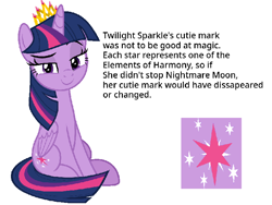 Size: 724x543 | Tagged: safe, artist:salty air, derpibooru import, twilight sparkle, twilight sparkle (alicorn), alicorn, pony, crown, dreamworks face, eyebrows, folded wings, headcanon, horn, implied elements of harmony, implied nightmare moon, jewelry, multicolored mane, multicolored tail, op is wrong, purple coat, purple eyes, raised eyebrow, regalia, sitting, smug, smuglight sparkle, tail, twilight sparkle's cutie mark, wings
